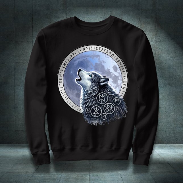 Lobo de Odín Lång Ärmad Tröja (Inspirador y motivador Lobo aullando a la Luna Vikinga un diseño para guerreros)