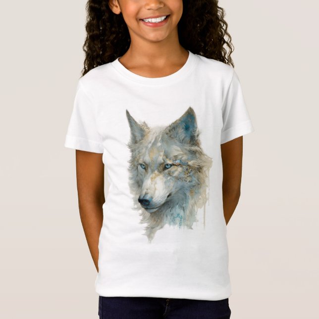 Lobo detallado, un toque dorado y azul t shirt (Framsida)