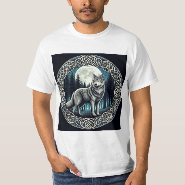Lobo Místico en Círculo Céltico T Shirt (Framsida)