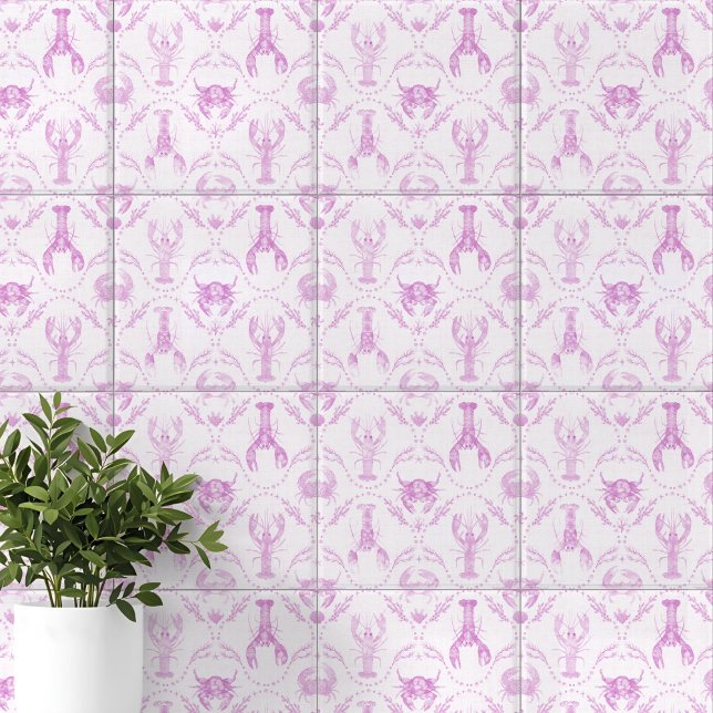 Lobster and Crabs Light Pink Preppy Nursery Kakelplatta (Lobster and Crabs Light Pink Preppy Nursery Ceramic Tile)