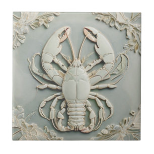 Lobster Art nouveau Faux Relief Mint Pastel Kakelplatta
