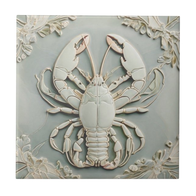 Lobster Art nouveau Faux Relief Mint Pastel Kakelplatta (Framsidan)