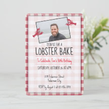 Lobster Bake Red & White Birthday Inbjudan Photo