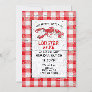 Lobster Bake Rustic Red Buffalo-inbjudan Inbjudningar