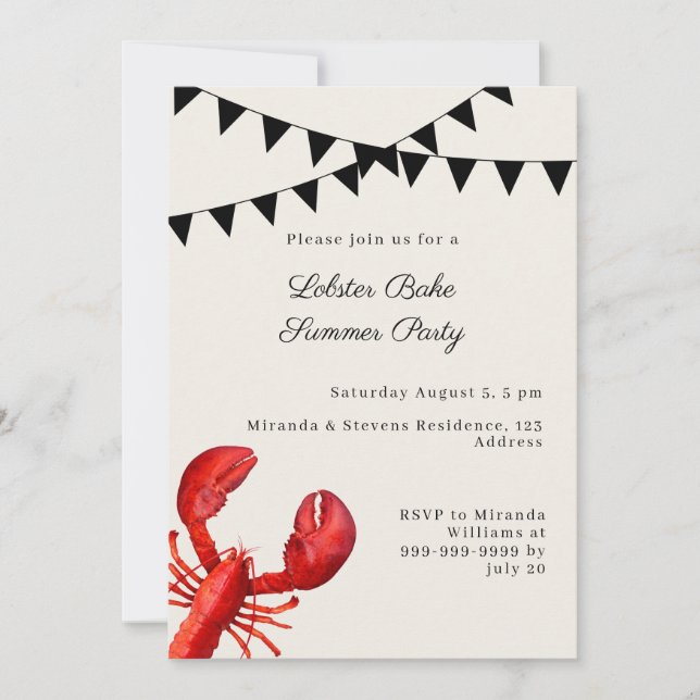 Lobster Bake-sand och sommarfest Inbjudningar (Framsida)