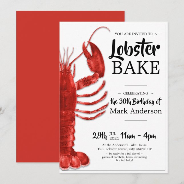 Lobster Bake Themed 30års födelsedag Firande Inbjudningar (Fram/baksida)