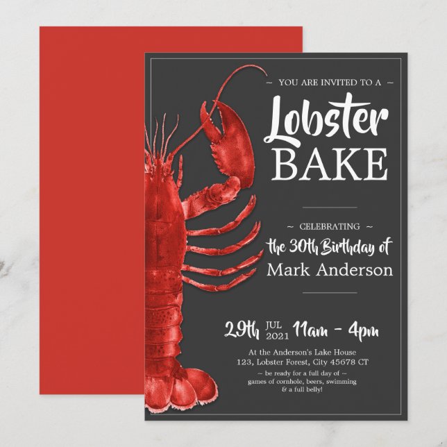 Lobster Bake Themed 30års födelsedag Firande Inbjudningar (Fram/baksida)