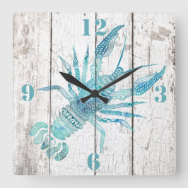 Lobster Beach House Wood look Wall Clock Fyrkantig Klocka