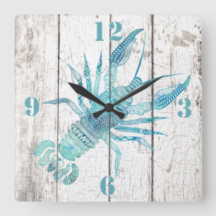 Lobster Beach House Wood look Wall Clock Fyrkantig Klocka