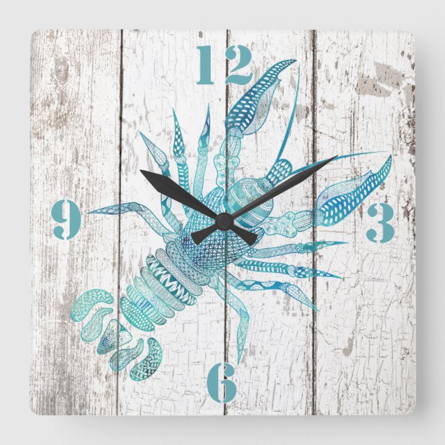 Lobster Beach House Wood look Wall Clock Fyrkantig Klocka (Framsida)