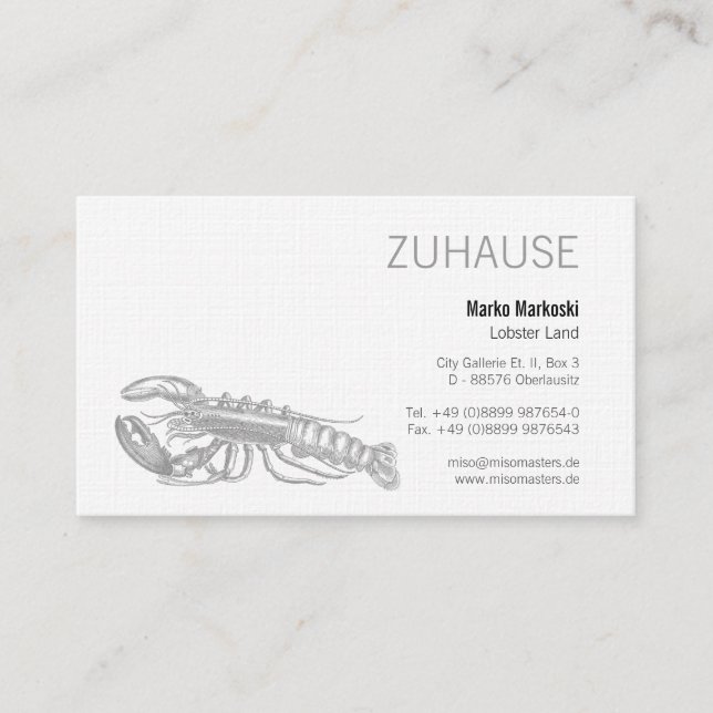 Lobster Black and White Visitkort (Framsida)