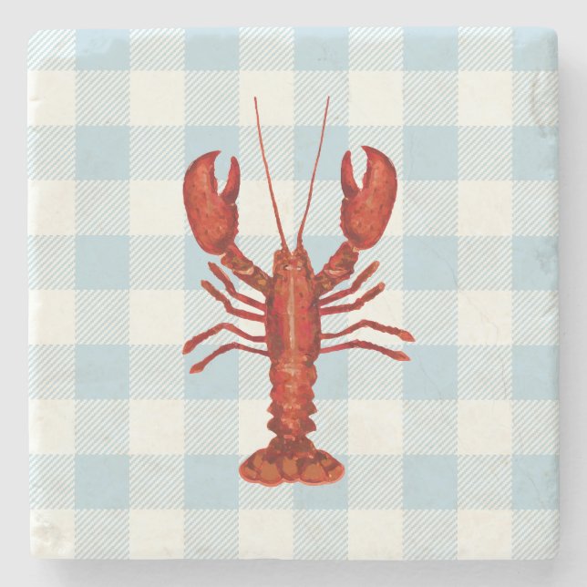 Lobster Blue Gingham Check Coastal Stenunderlägg (Framsidan)
