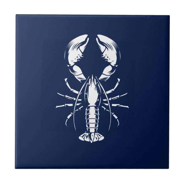 Lobster Blue och White Coastal Kakelplatta (Framsidan)