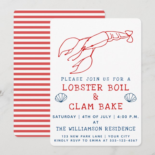 Lobster Boil & Clam Bake | Sommarpartiets inbjudan (Fram/baksida)