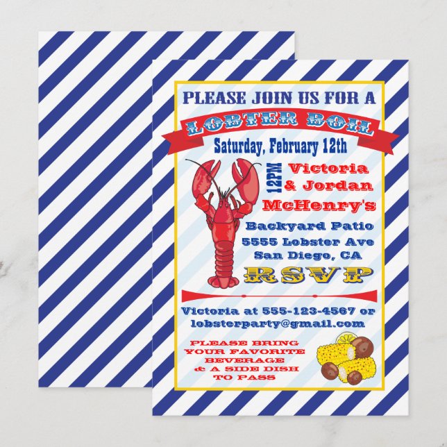 Lobster Boil-inbjudningar Inbjudningar (Fram/baksida)