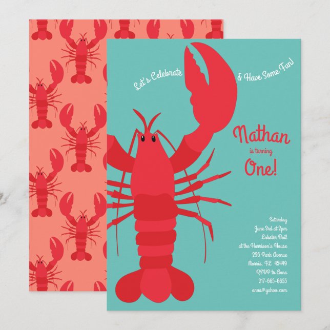 Lobster Boil Kids 1st Birthday Party Seafood Inbjudningar (Fram/baksida)