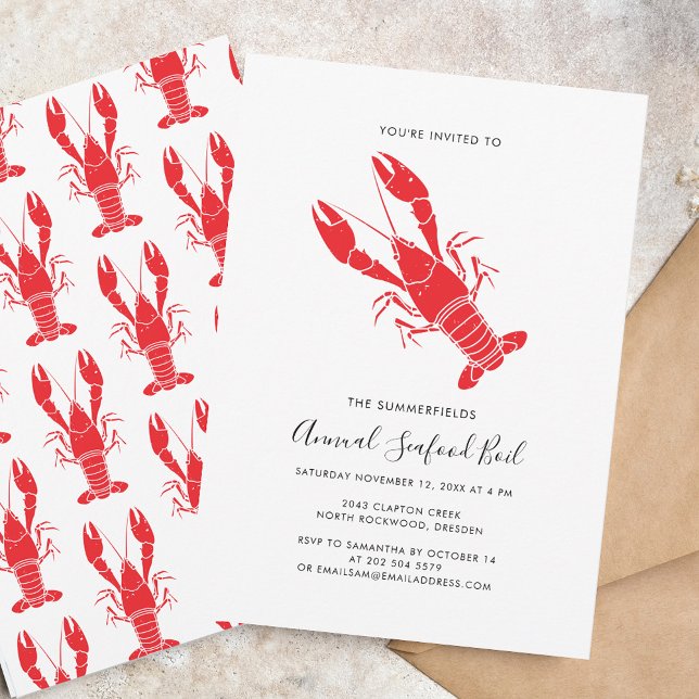 Lobster Boil Seafood Cookout Party Inbjudningar (Family Annual Summer Seafood Boil Party Invitation)