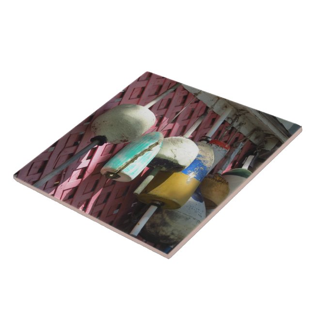 Lobster Buoys on Pink Lattice - Martha's Vineyard Kakelplatta (Sidan)