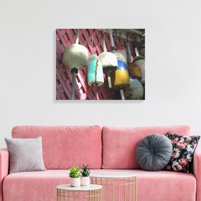 Lobster Buoys på Rosa Lattice - Martha's Vineyard Canvastryck (Insitu (Vardagsrum))