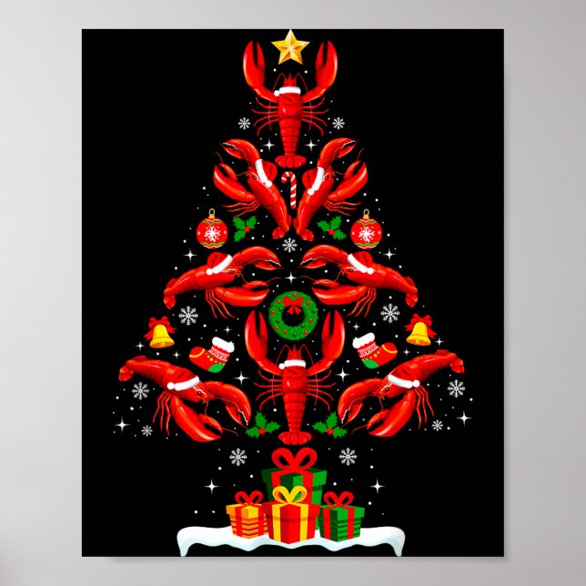 Lobster Christmas Tree Lights Santa Hat Funny Xmas Poster (Framsidan)