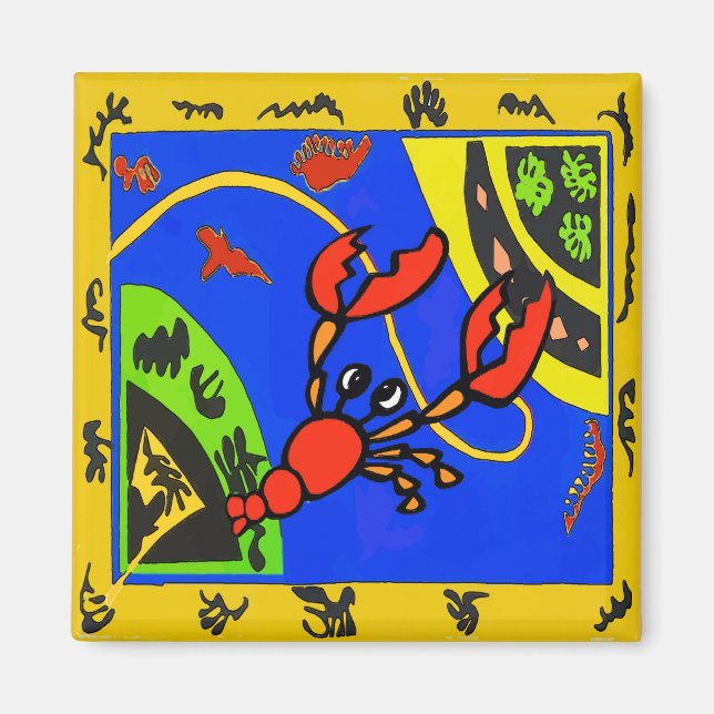 Lobster, Crayfish Abstrakt, Matisse Stil Magnet (Framsidan)