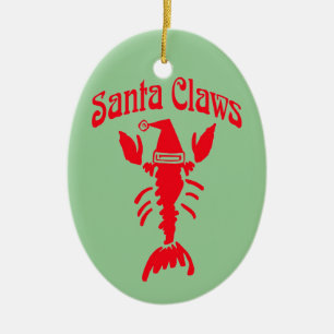 Lobster Crayfish Santa Klo, Redigera text Julgransprydnad Keramik