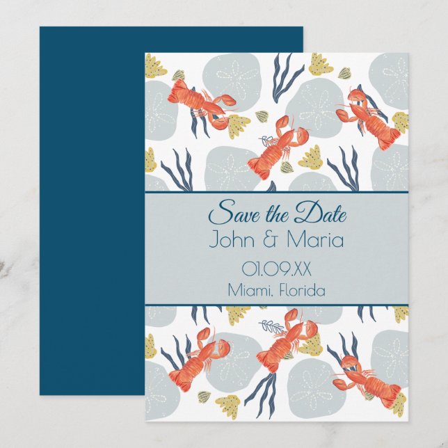 Lobster Crustacean Beach Sand Dollars Botanical Inbjudningar (Fram/baksida)