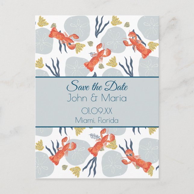 Lobster Crustacean Beach Sand Dollars Botanical Vykort (Framsida)