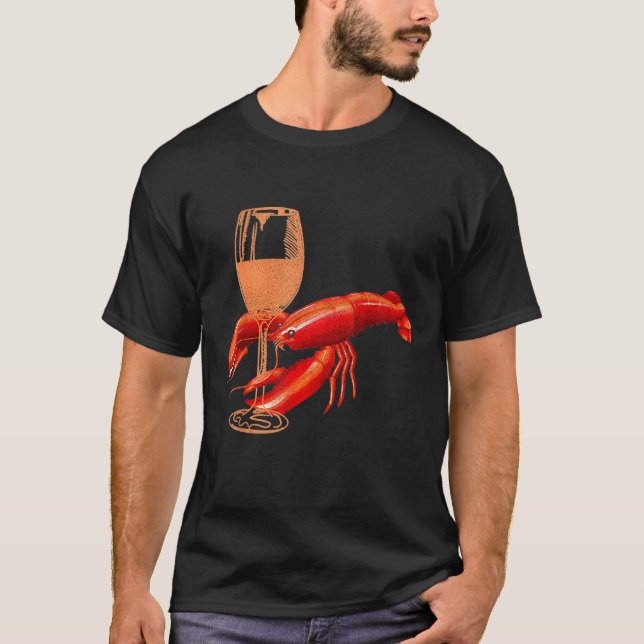 Lobster Drinking Vin Lobster Vin T Shirt (Framsida)