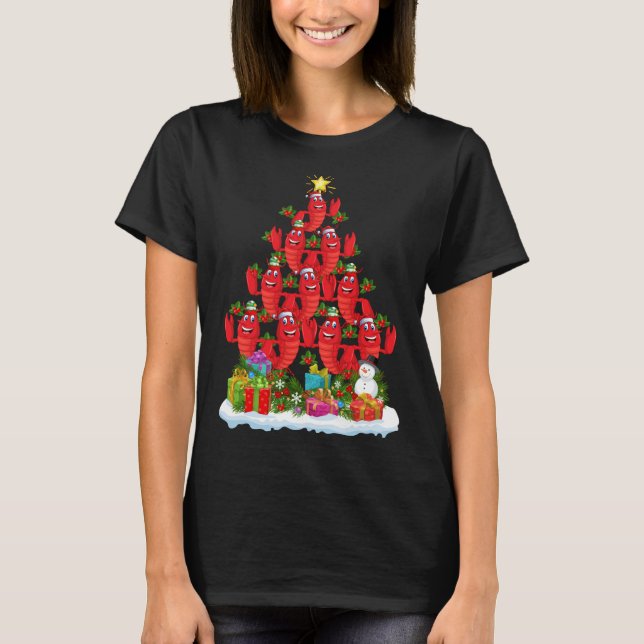 Lobster Fish Julafton Träd Lighting Santa Lobster  T Shirt (Framsida)