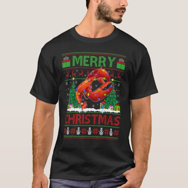 Lobster Fish Julafton Träd Ugly Santa Lobster Kris T Shirt (Framsida)
