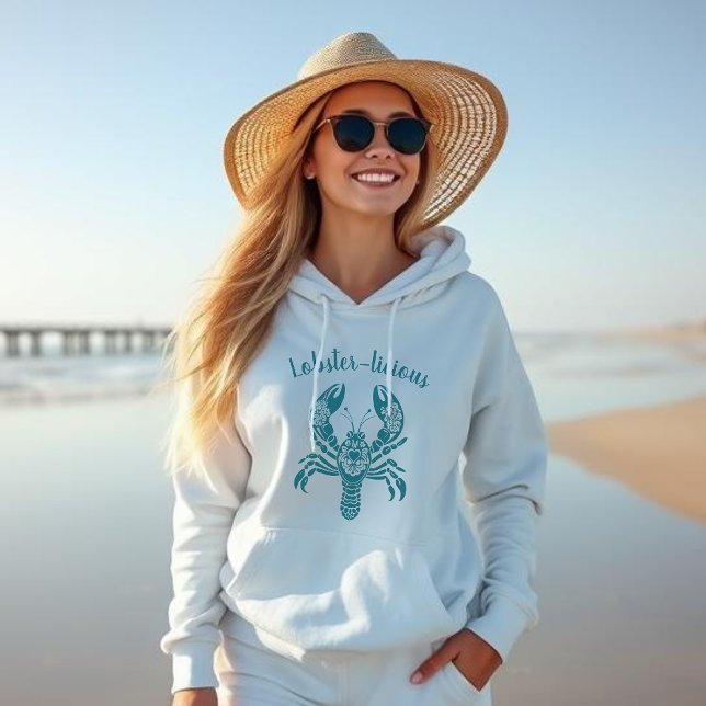 Lobster-Fisherman Core-Hawaiian-Tropical- T Shirt (Lobster-Fisherman Core-Hawaiian-Tropical-Funny Summer Beach hoodie-Teal)