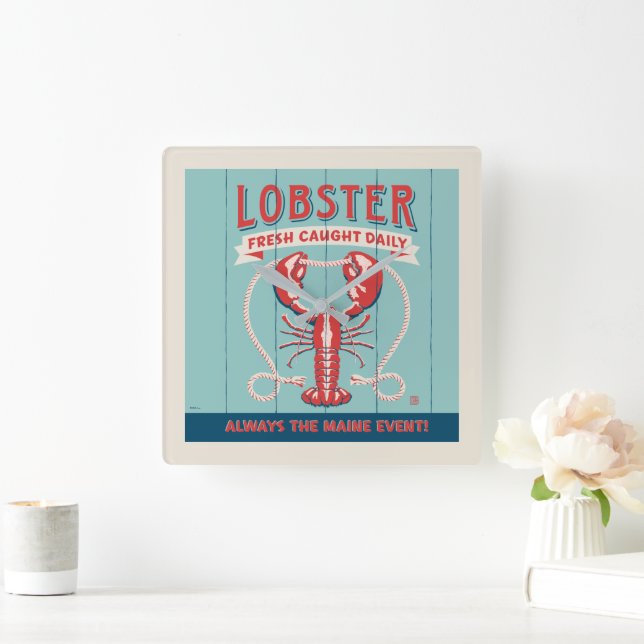 Lobster Fresh Caught Daily | Maine Fyrkantig Klocka (Hem)