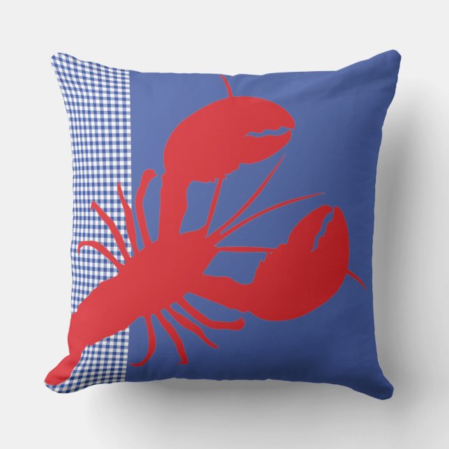Lobster Gingham Rött vitt blått Coastal Maine Roli Kudde (Framsida)