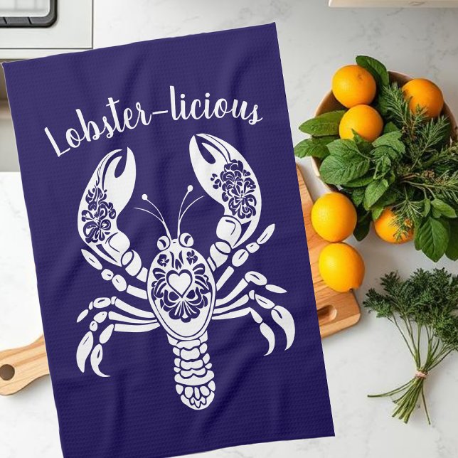 Lobster-Hawaiian-Fisherman Core-Blue Kökshandduk (Lobster-Lobster-licious-Hawaiian-Tropical-Fisherman Core-Kitchen Towel-Dark Blue)