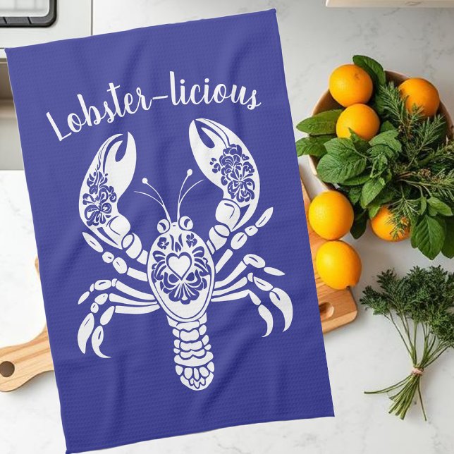 Lobster-Hawaiian-Fisherman Core-Blue Kökshandduk (Lobster-Lobster-licious-Hawaiian-Tropical-Fisherman Core-Kitchen Towel-Blue)