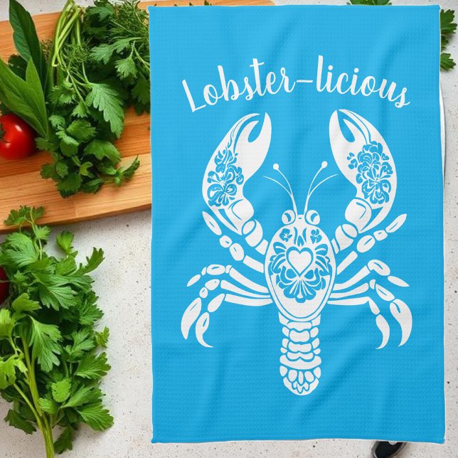 Lobster-Hawaiian-Fisherman Core-Light Blue Kökshandduk (Lobster-Fisherman Core-Hawaiian-Tropical-Kitchen Towel Light Blue)
