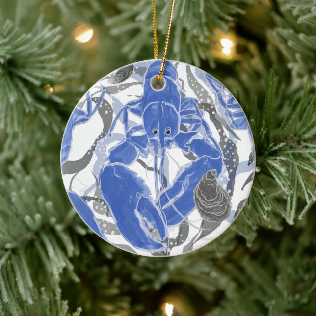 Lobster i Blue Dekorativ kudde Julgransprydnad Keramik (Träd)