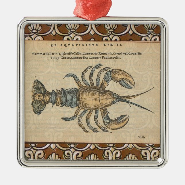 Lobster Illustration Antique Maine Seafood Julgransprydnad Metall (Framsidan)
