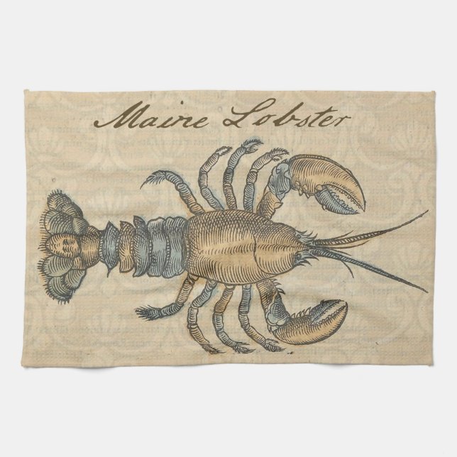 Lobster Illustration Antique Maine Seafood Kökshandduk (Horisontell)