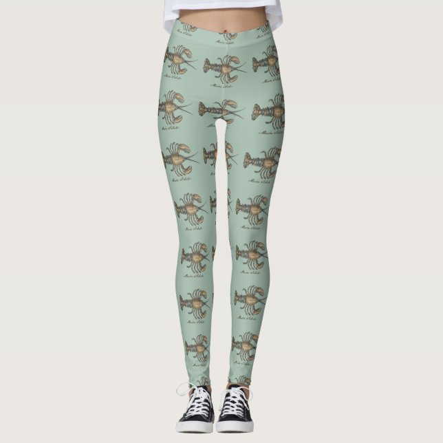 Lobster Illustration Antique Maine Seafood Leggings (Framsida)