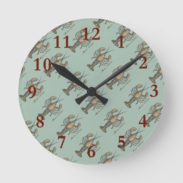 Lobster Illustration Antique Maine Seafood Rund Klocka (Framsida)