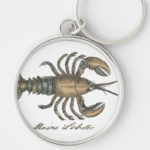 Lobster Illustration Antique Maine Seafood Rund Silverfärgad Nyckelring
