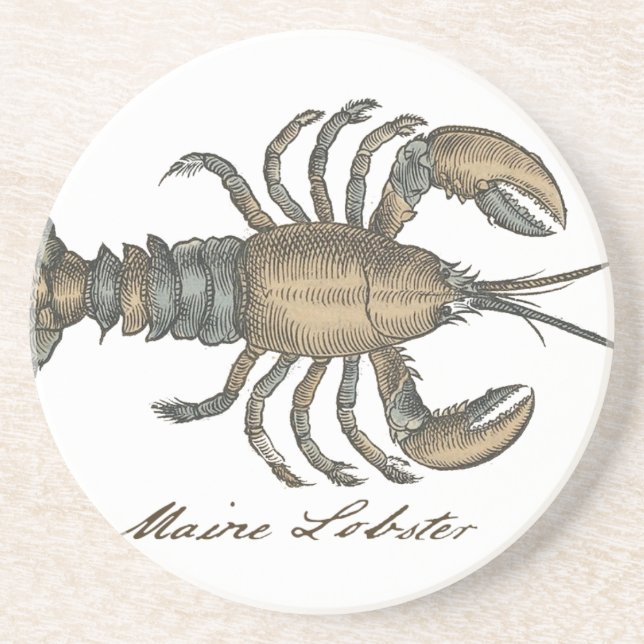 Lobster Illustration Antique Maine Seafood Underlägg Sandsten (Framsidan)