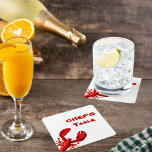 Lobster kräftor boil party röd vit underlägg papper kvadrat<br><div class="desc">Under en sommar,  falla eller en kräftor koka party. En vit bakgrund. Dekorerad med en stor röd hummer. Text: Chefs Bord</div>