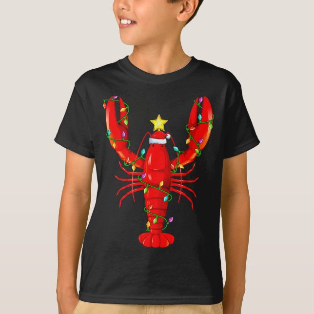 Lobster Lighting Xmas Tree Matching Lobster Christ T Shirt (Framsida)