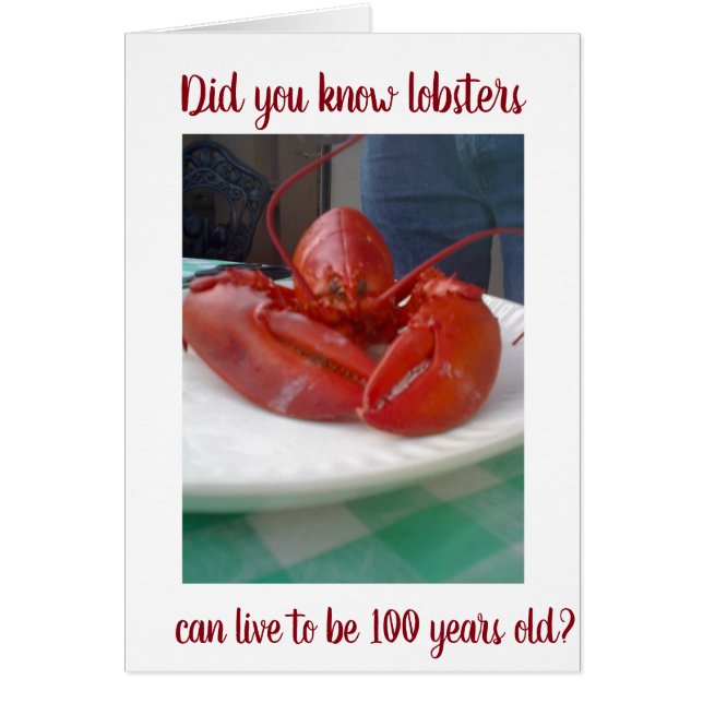 LOBSTER LIVES TO BE "100" = LYCKLIG **50th* HUMOR Hälsningskort (Framsidan)