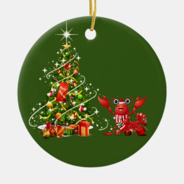 Lobster med julskafts Santa Hat Julgransprydnad Keramik (Framsidan)
