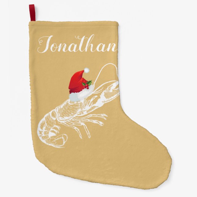 Lobster med Santa Hat Stocking Stor Julstrumpa (Framsidan)