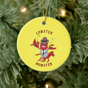 Lobster Mobster 🦞 Tecknad Gangster Julgransprydnad Keramik
